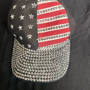 USA HAT W/CRYSTALS, Y2K STYLE